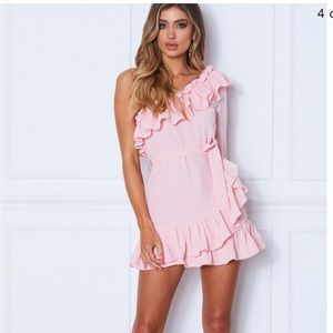 White Fox Parisian One Shoulder Dress Pink